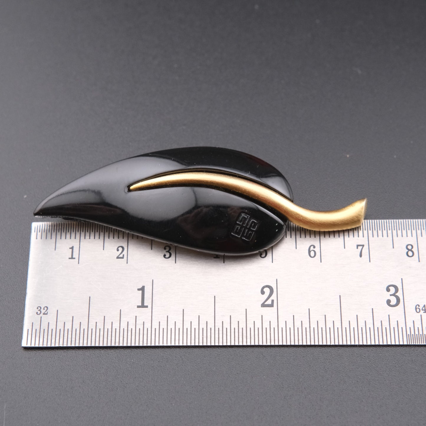 Vintage Givenchy Leaf Brooch – Black & Gold Modernist Design