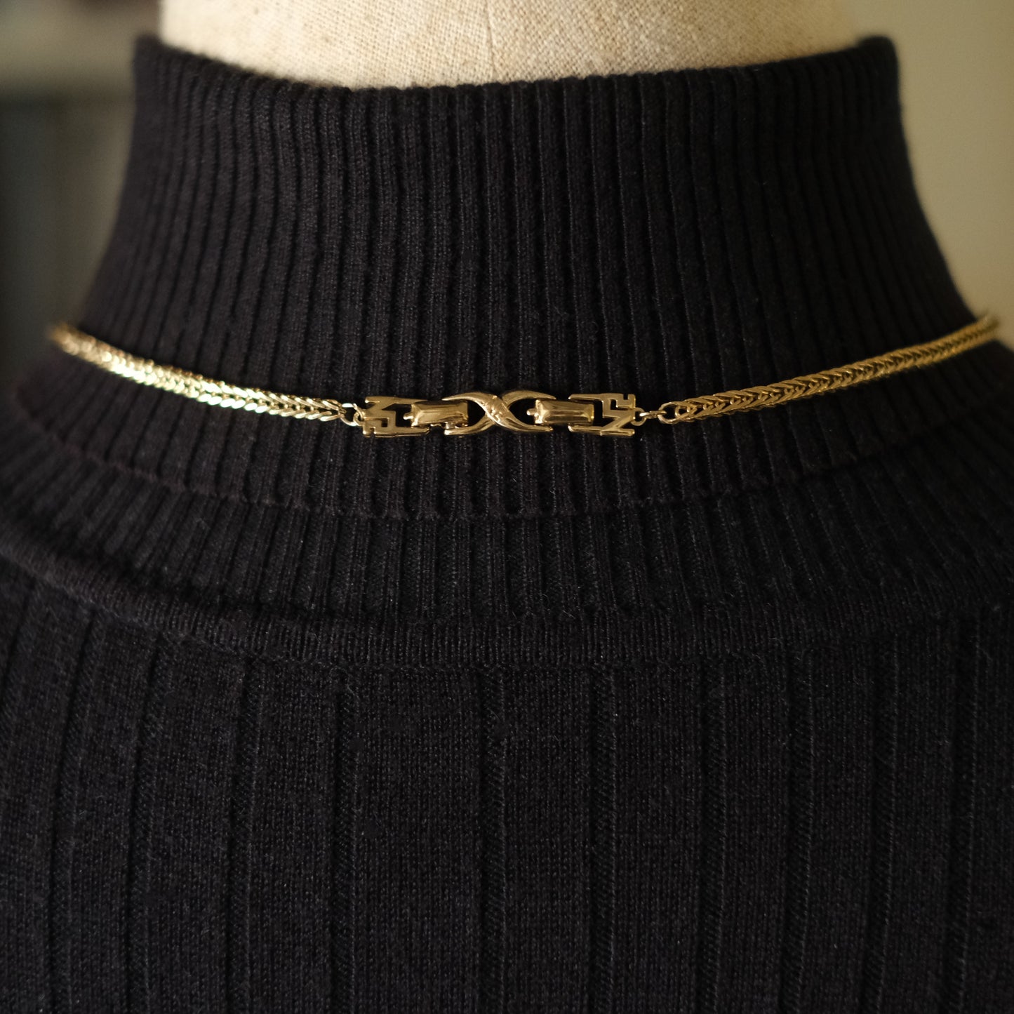 Vintage Nina Ricci Station Necklace – Gold-Tone with Brushed Metal Accents