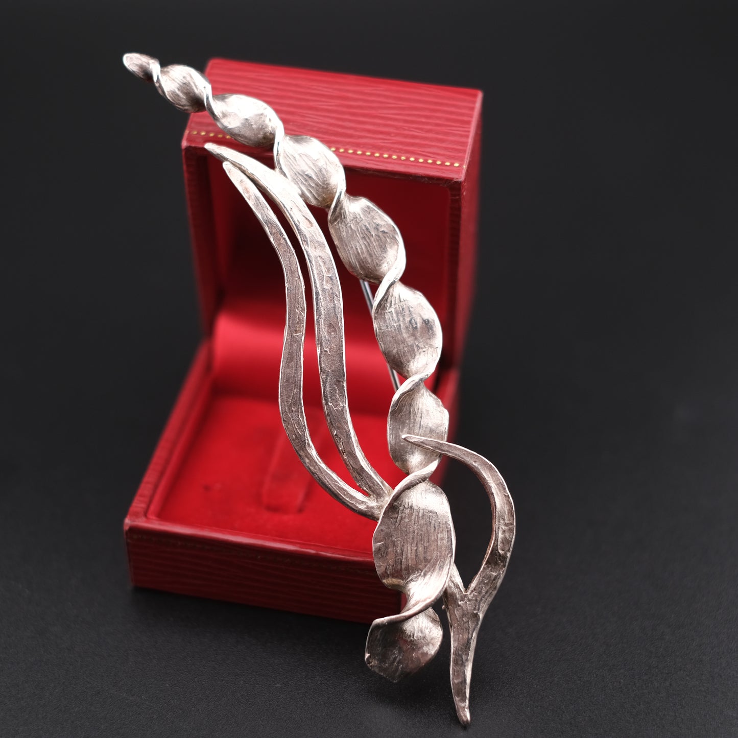 Vintage Signed "Delphine Nardin Paris" silver-tone hammered metal brooch