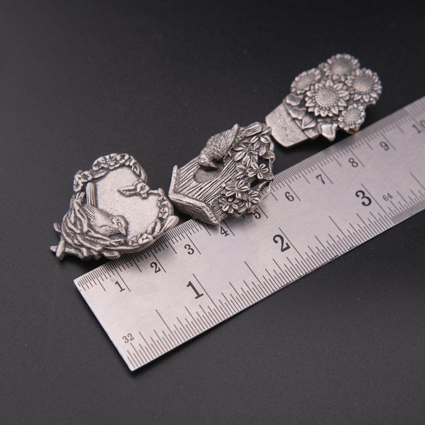 ❤️ Vintage Birds & Blooms Brooch Set of 3 – Limited Edition Pewter Garden & Bird Pins