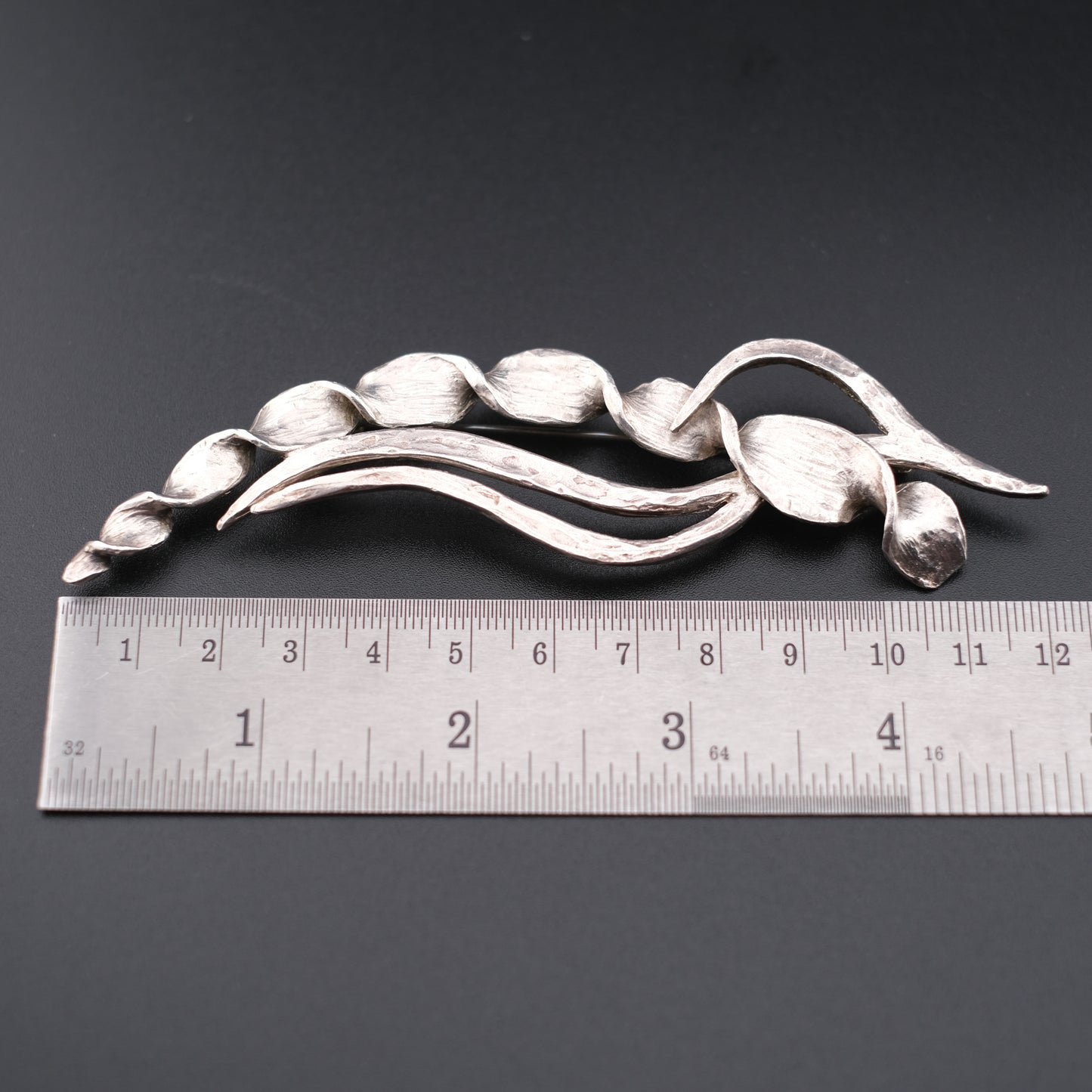 Vintage Signed "Delphine Nardin Paris" silver-tone hammered metal brooch
