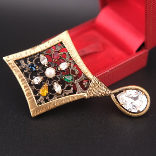 ❤️ Vintage IL GIOIELLO di Firenze Multicolor Crystal Drop Brooch – Made in Italy