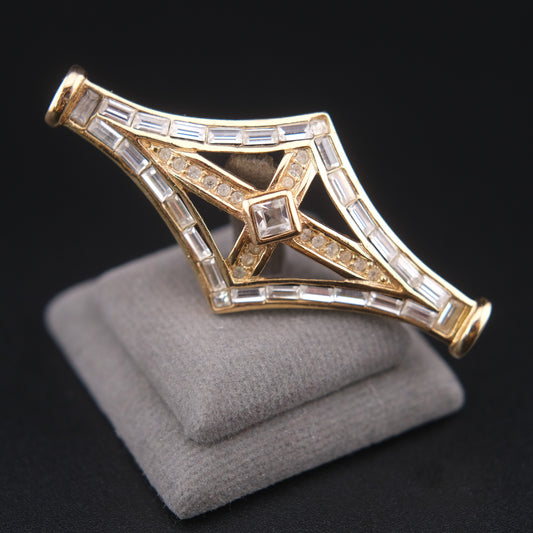 ❤️ Vintage Grosse Germany Gold-Tone Crystal Geometric Brooch