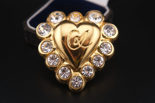 Vintage Christian Lacroix Gilt Heart Brooch with Crystal Accents – Made in France