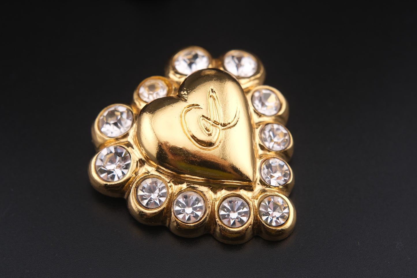 Vintage Christian Lacroix Gilt Heart Brooch with Crystal Accents – Made in France