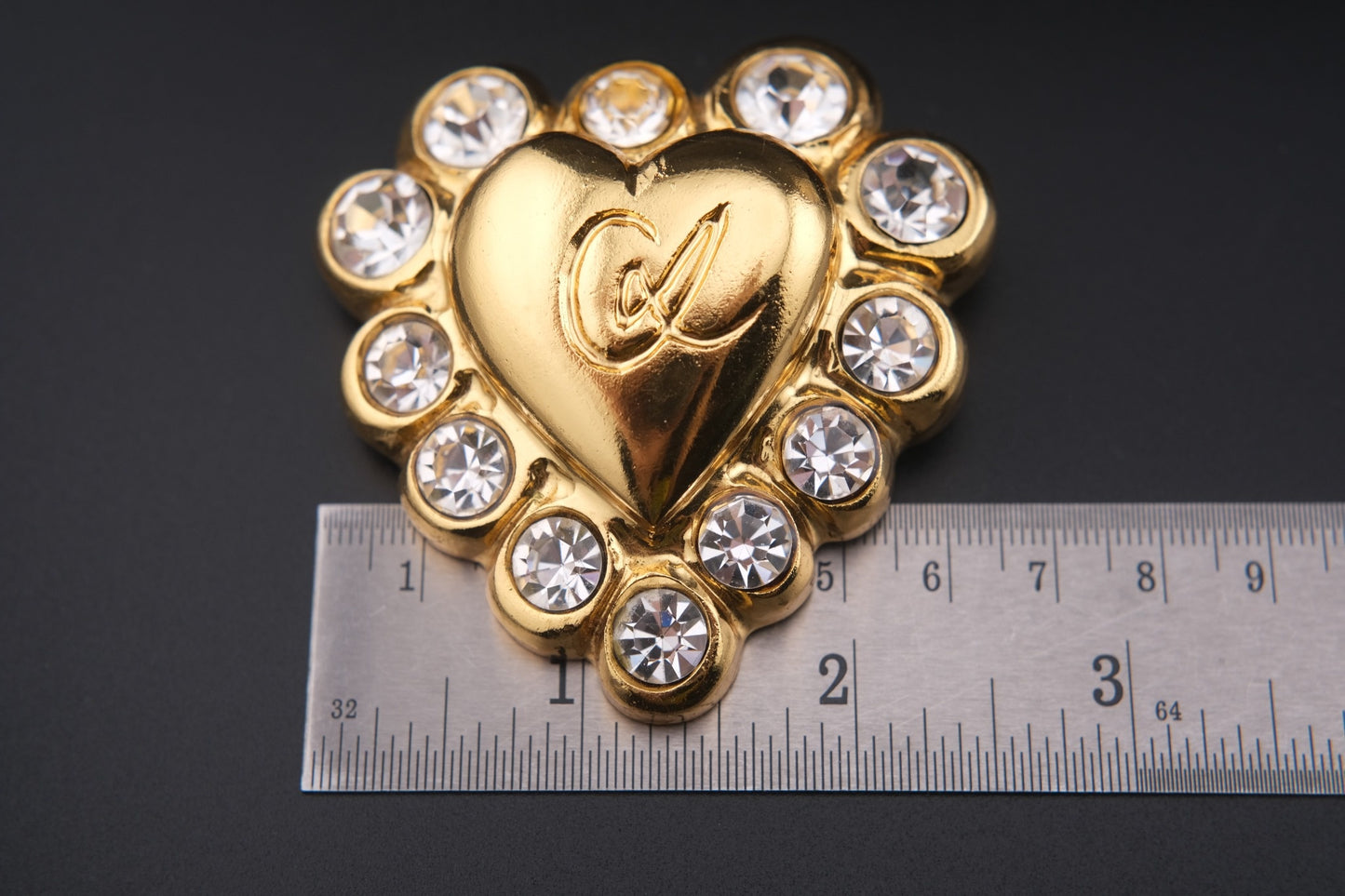 Vintage Christian Lacroix Gilt Heart Brooch with Crystal Accents – Made in France