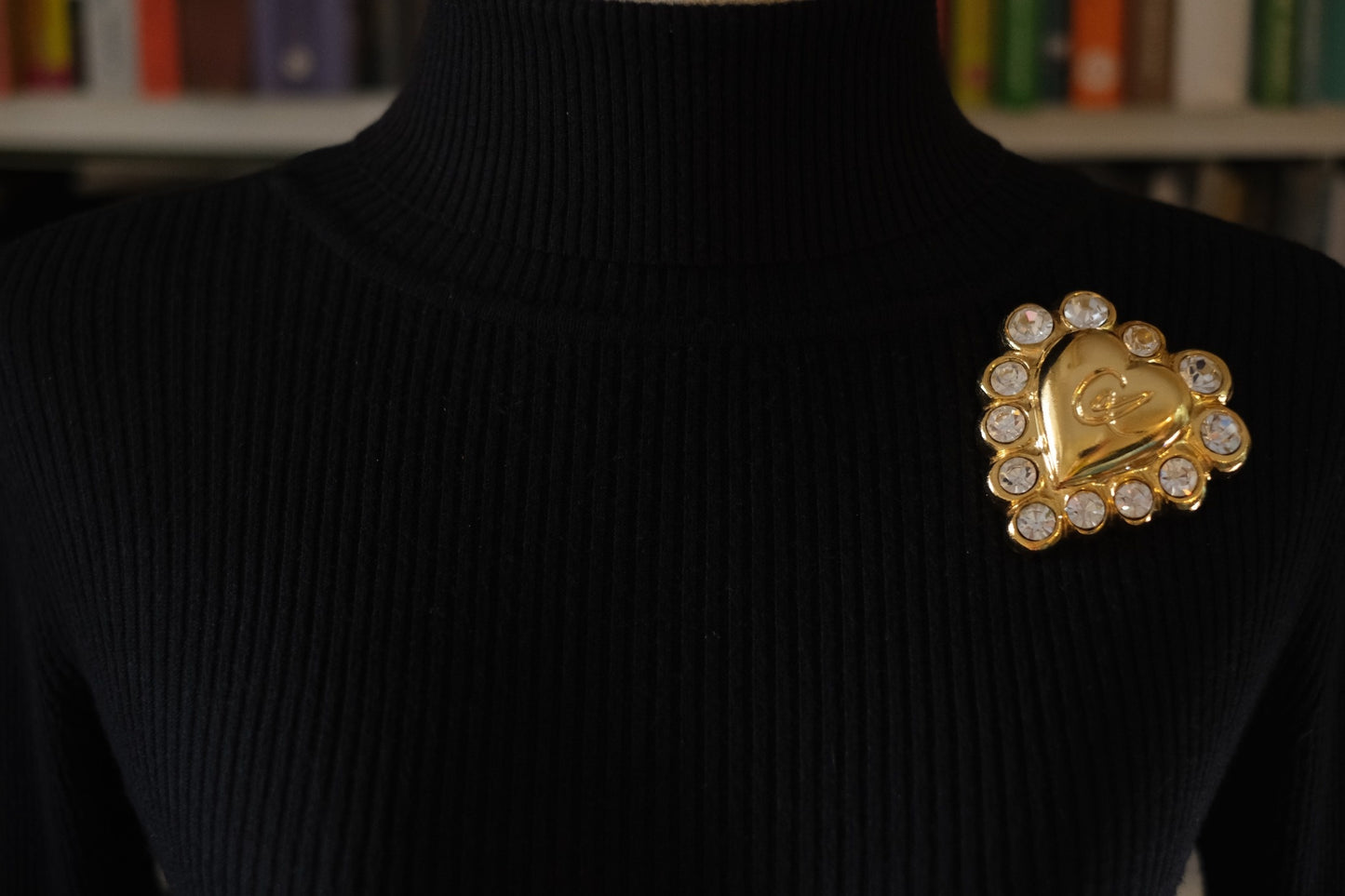 Vintage Christian Lacroix Gilt Heart Brooch with Crystal Accents – Made in France