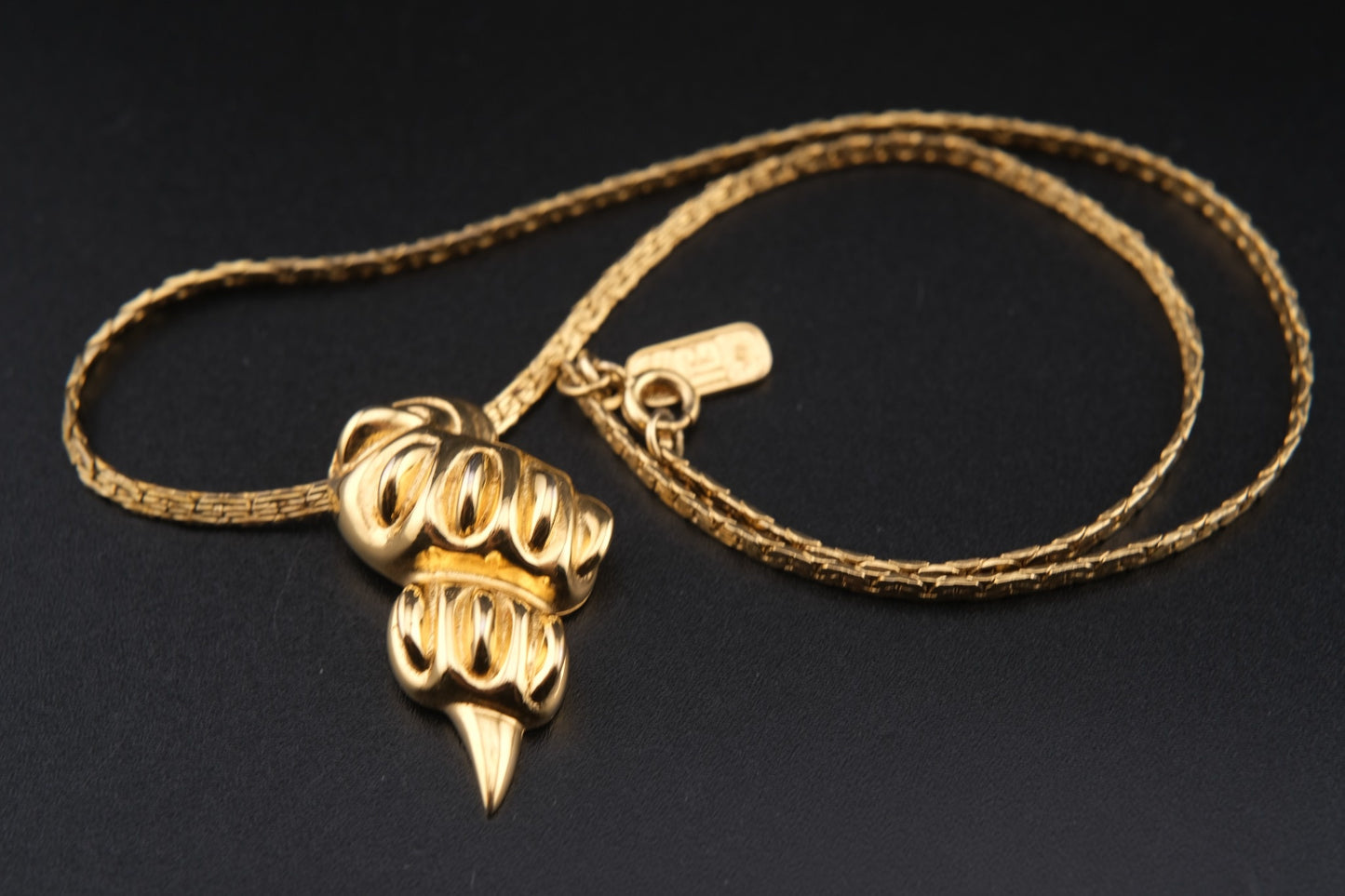 Vintage Pierre Balmain Pendant Necklace – Gold-Tone Sculptural Medallion | 16" Chain