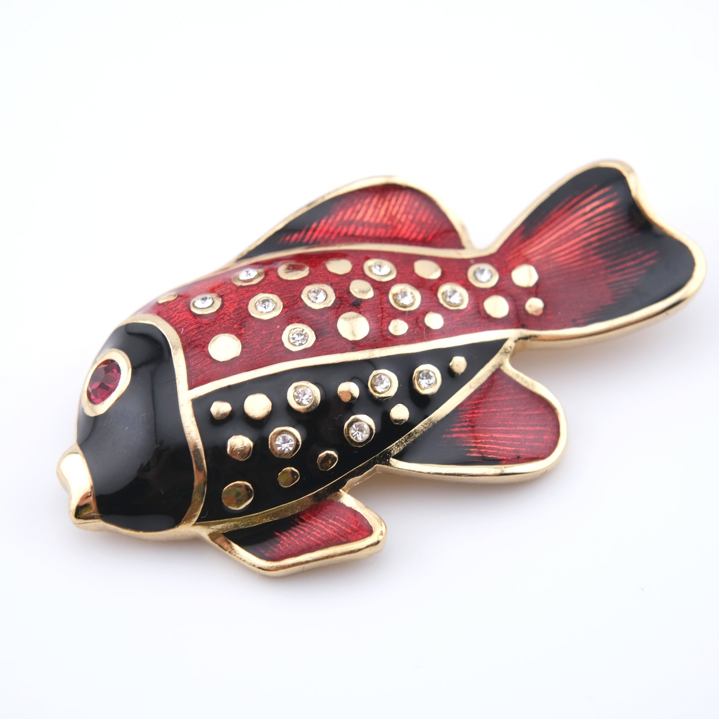 Henkel & Grosse Fish Brooch – Red & Black Enamel with Rhinestone Accents