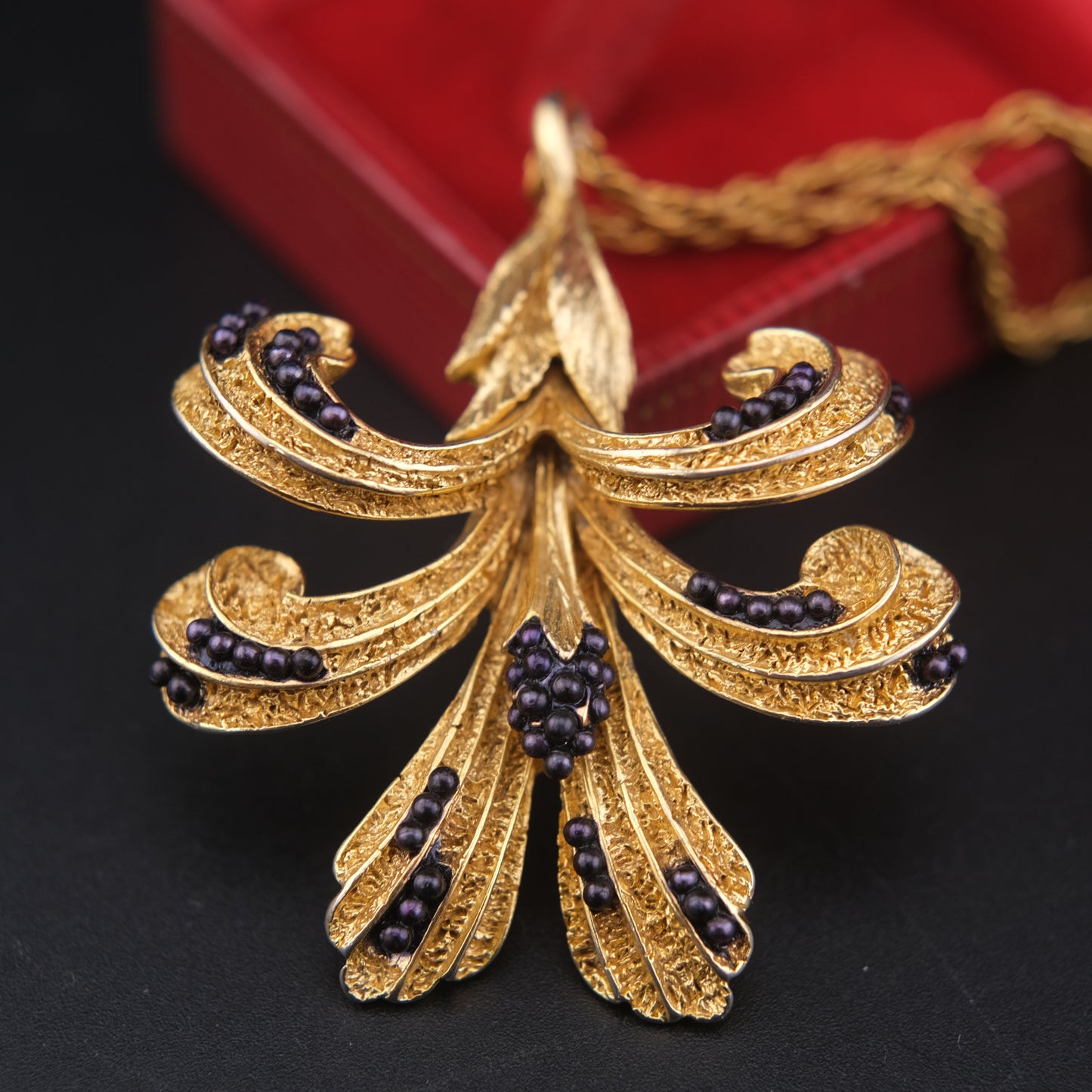 Vintage Orena Paris Pendant Necklace – Gold-Tone with Purple Bead Accents