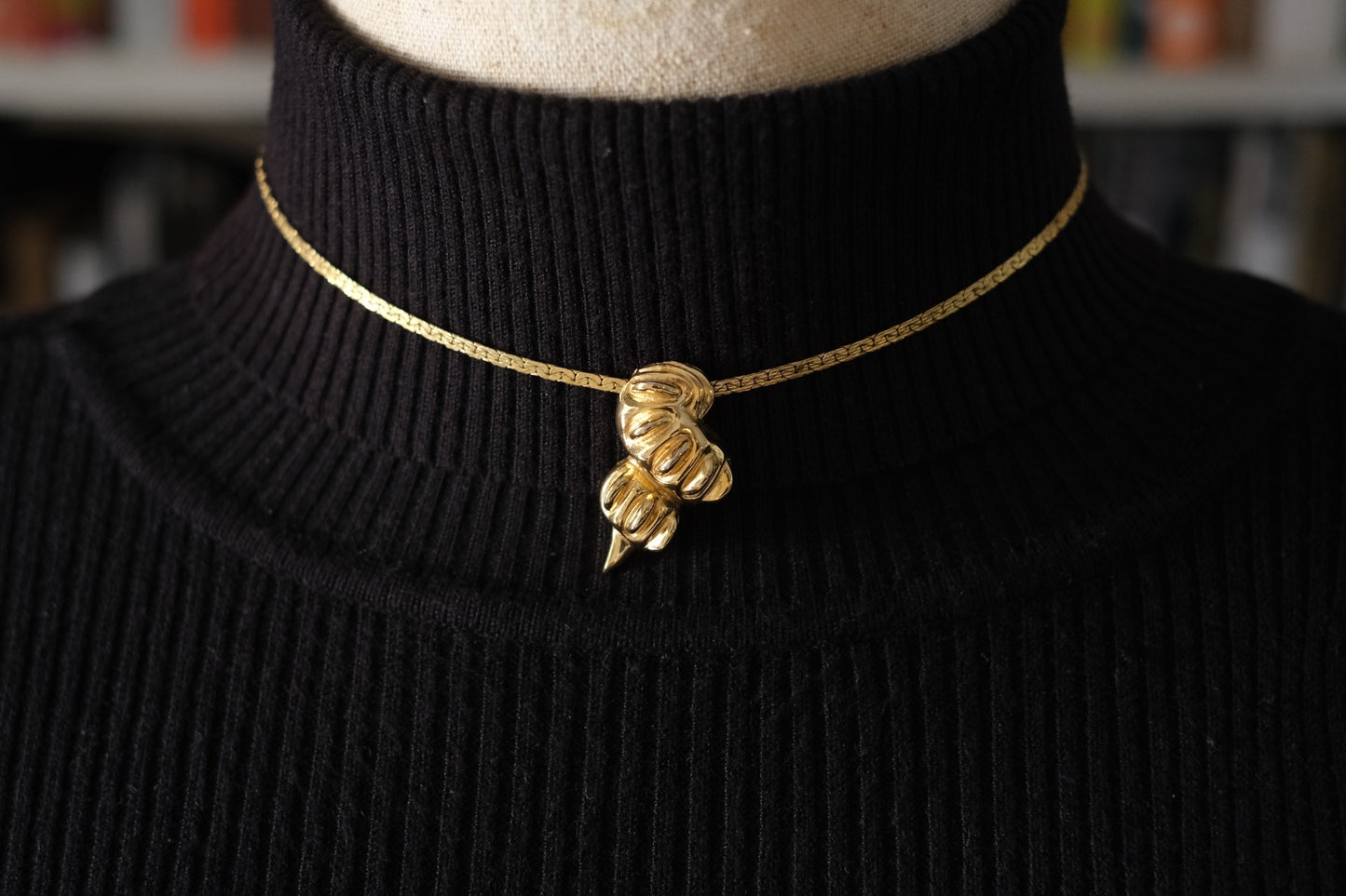 Vintage Pierre Balmain Pendant Necklace – Gold-Tone Sculptural Medallion | 16" Chain