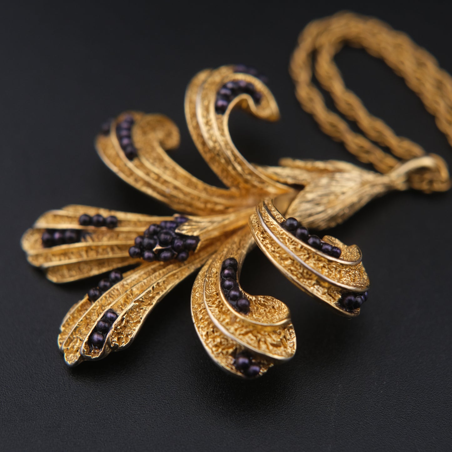 Vintage Orena Paris Pendant Necklace – Gold-Tone with Purple Bead Accents