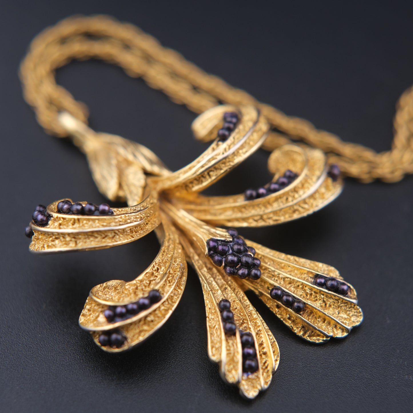 Vintage Orena Paris Pendant Necklace – Gold-Tone with Purple Bead Accents