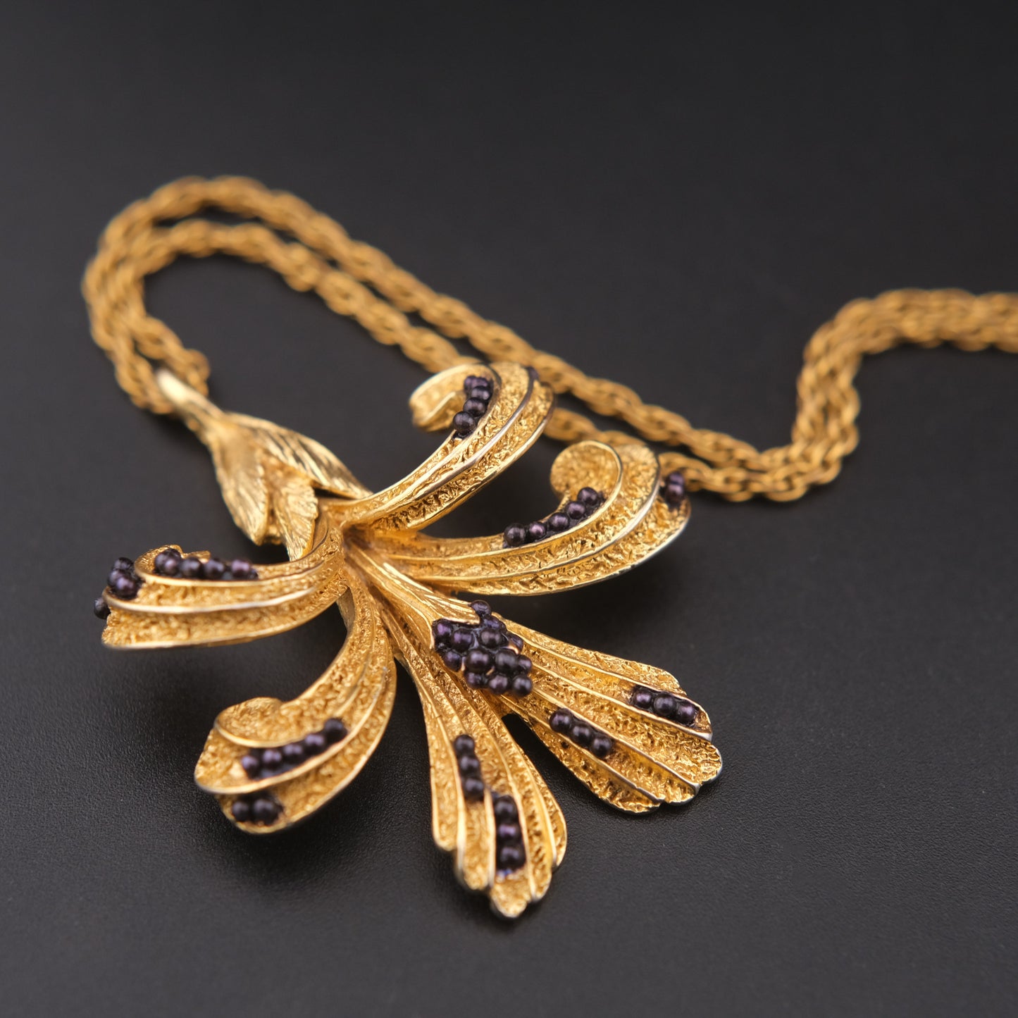 Vintage Orena Paris Pendant Necklace – Gold-Tone with Purple Bead Accents