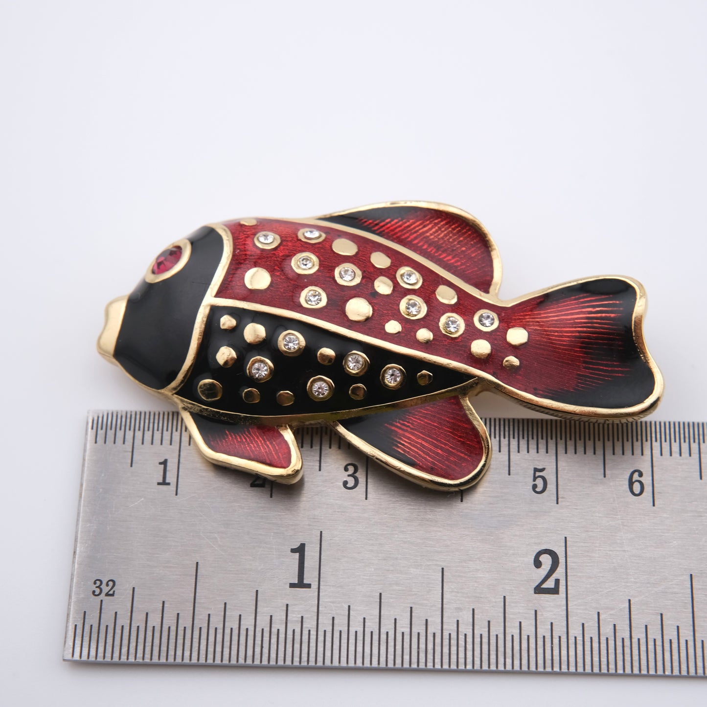 Henkel & Grosse Fish Brooch – Red & Black Enamel with Rhinestone Accents