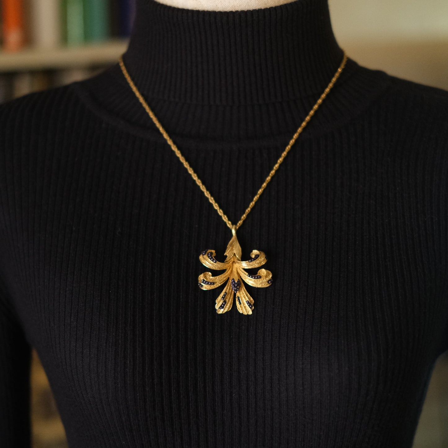 Vintage Orena Paris Pendant Necklace – Gold-Tone with Purple Bead Accents