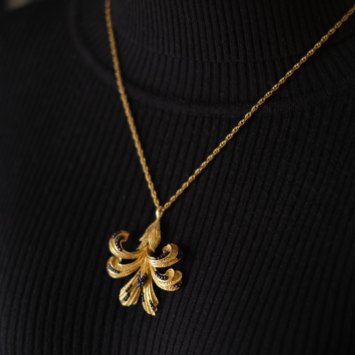 Vintage Orena Paris Pendant Necklace – Gold-Tone with Purple Bead Accents