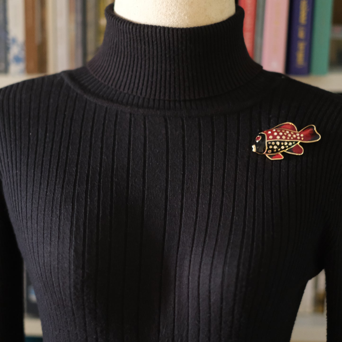 Henkel & Grosse Fish Brooch – Red & Black Enamel with Rhinestone Accents