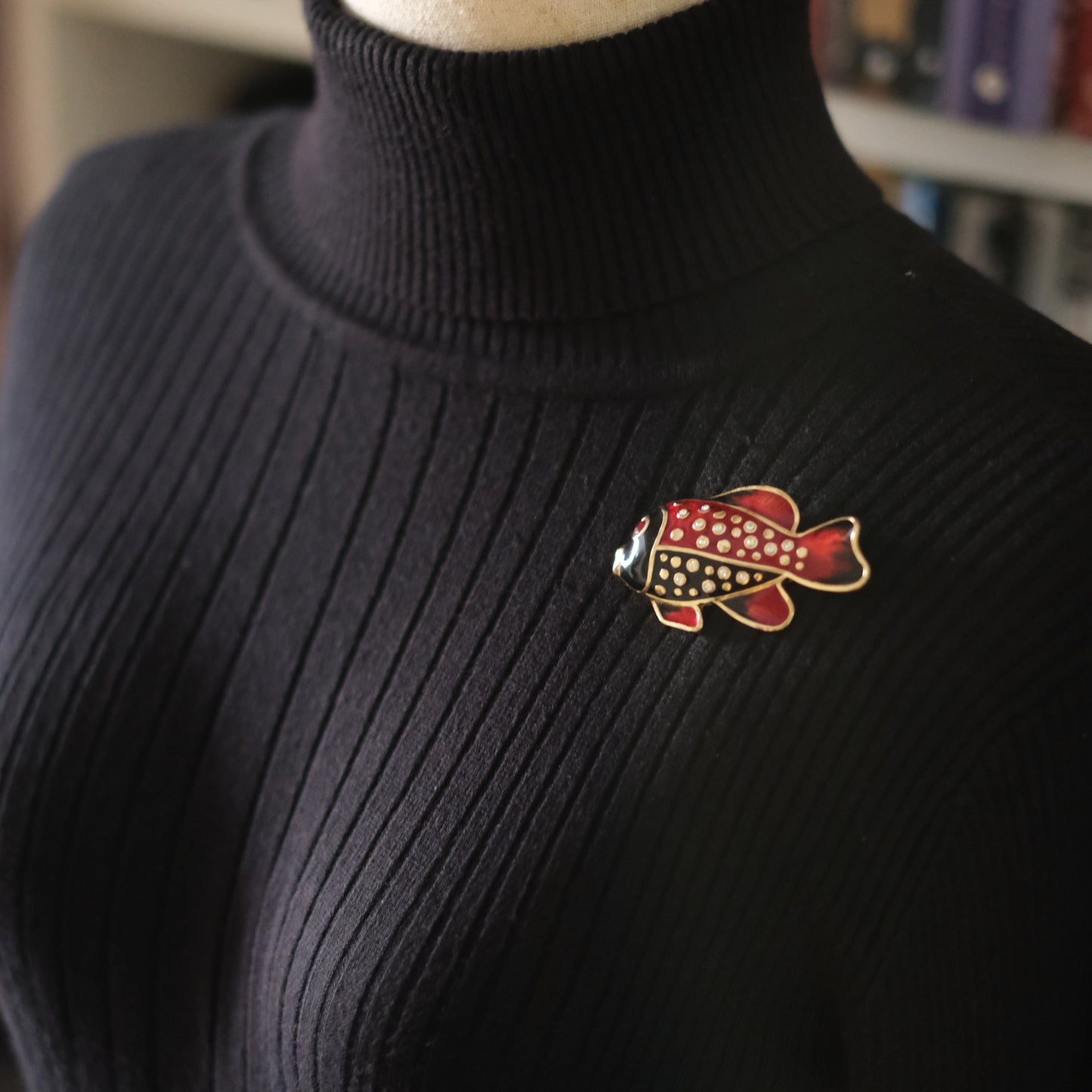 Henkel & Grosse Fish Brooch – Red & Black Enamel with Rhinestone Accents