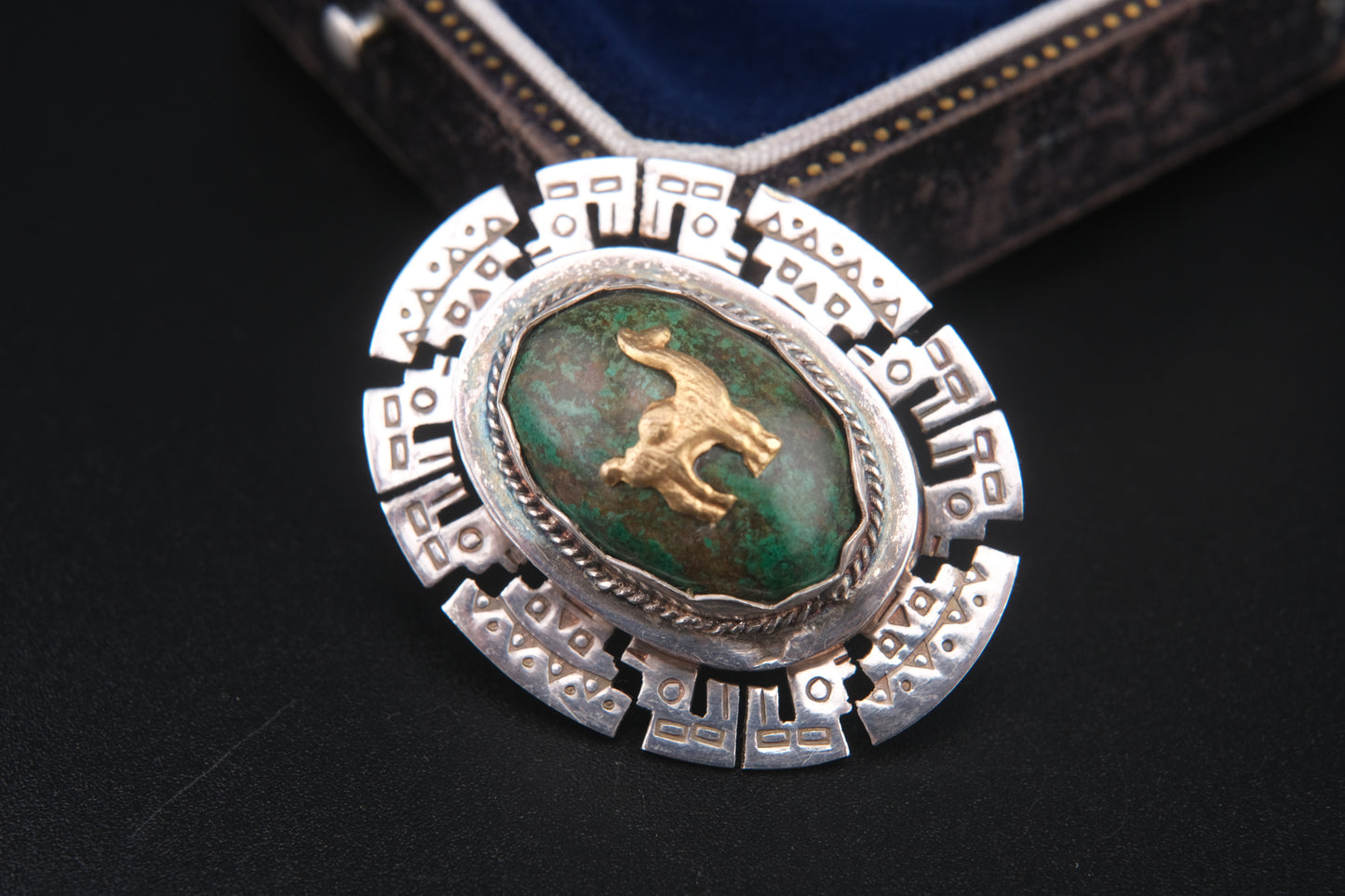 Peruvian Vintage Sterling Silver & 18K Gold Llama Brooch Pendant