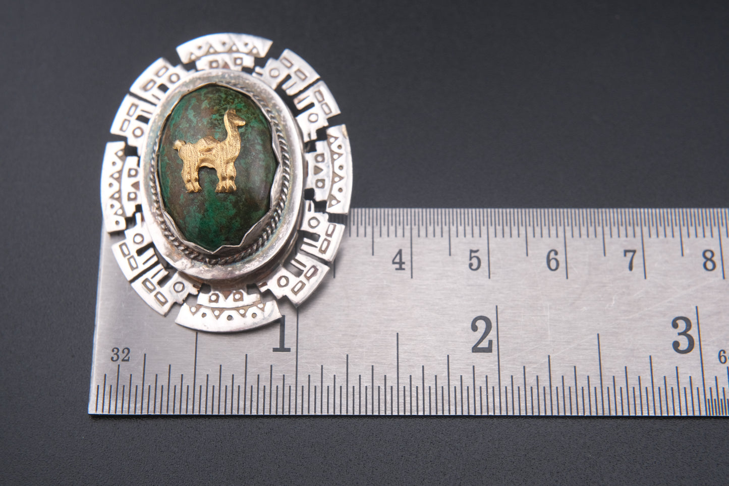 Peruvian Vintage Sterling Silver & 18K Gold Llama Brooch Pendant