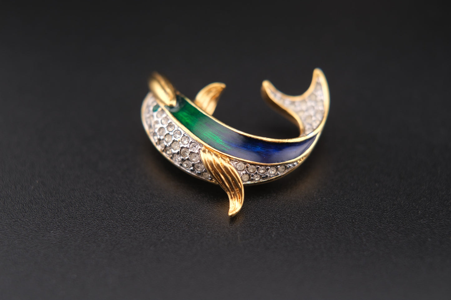 Vintage Attwood & Sawyer Dolphin Brooch – Enamel & Crystal