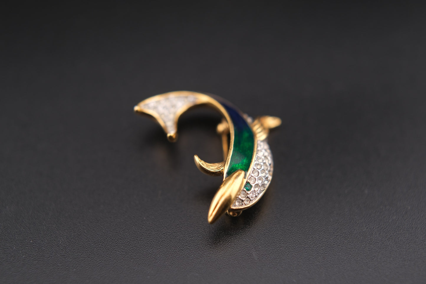 Vintage Attwood & Sawyer Dolphin Brooch – Enamel & Crystal
