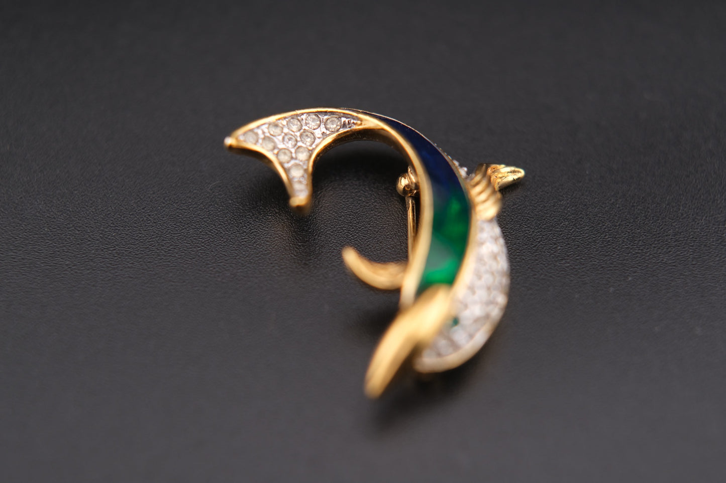 Vintage Attwood & Sawyer Dolphin Brooch – Enamel & Crystal