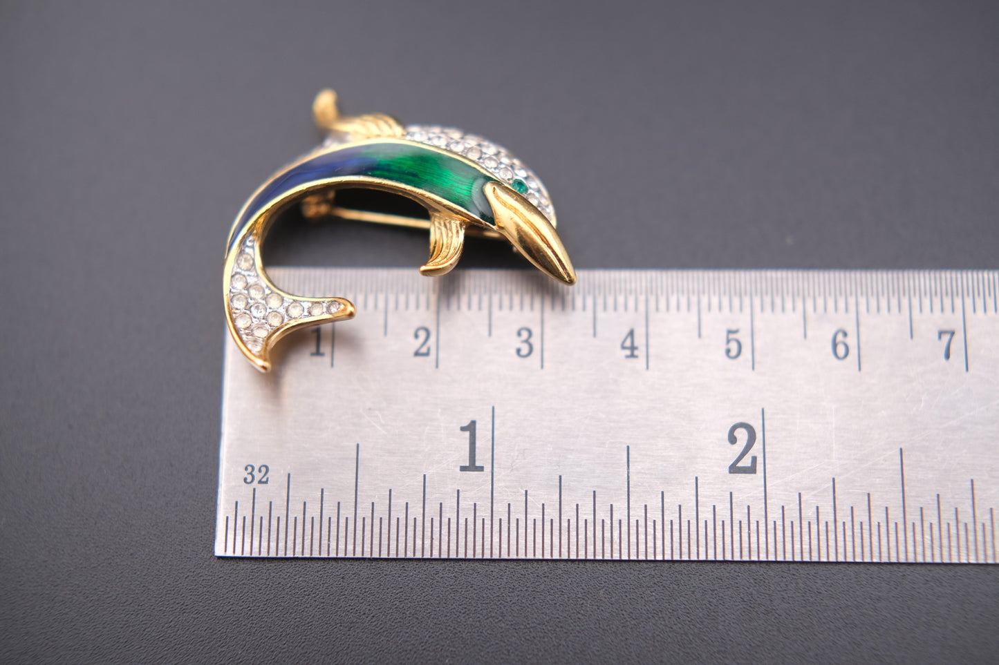 Vintage Attwood & Sawyer Dolphin Brooch – Enamel & Crystal