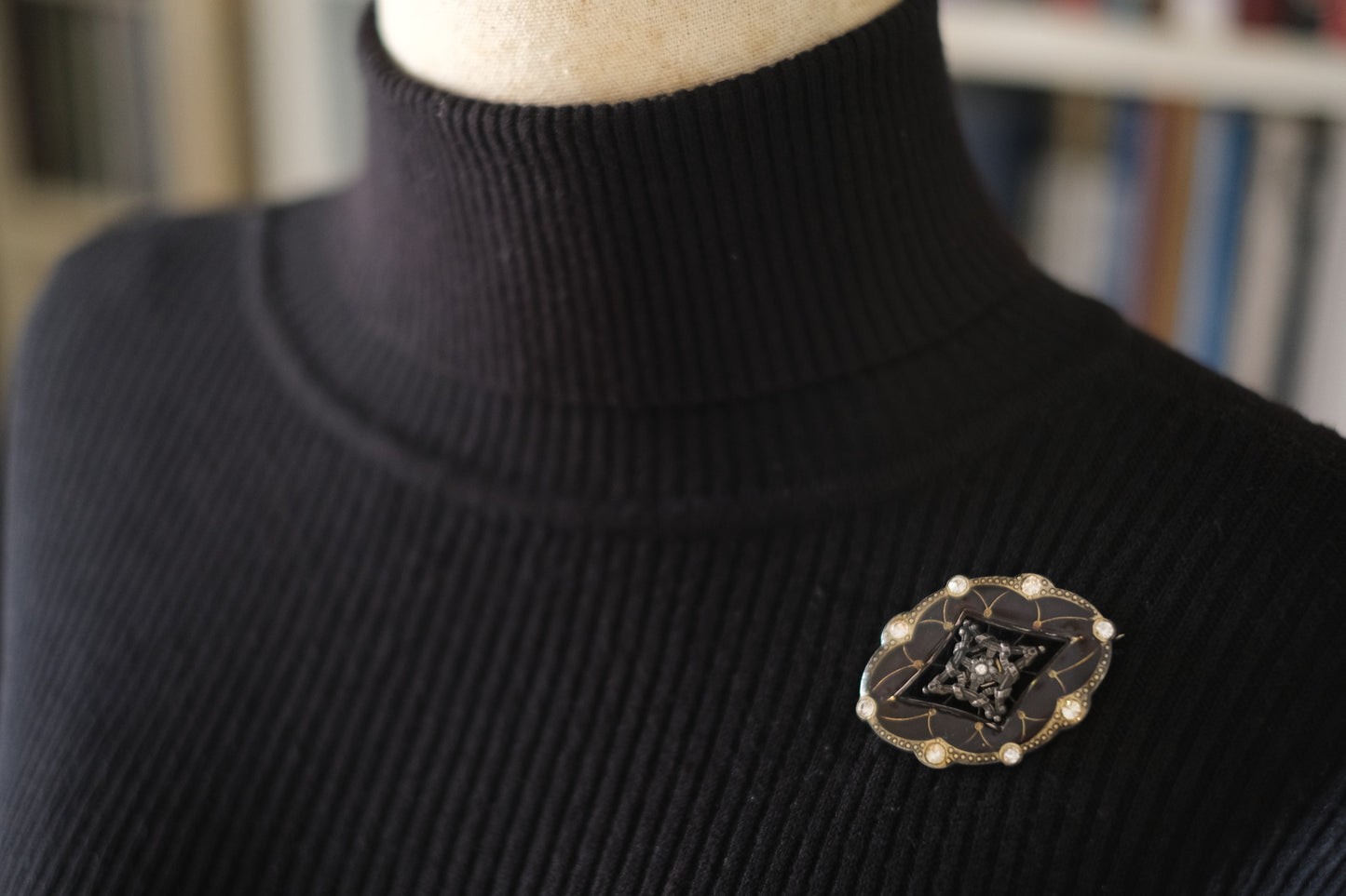 Catherine Popesco Brooch – Burgundy Enamel with Crystal Accents