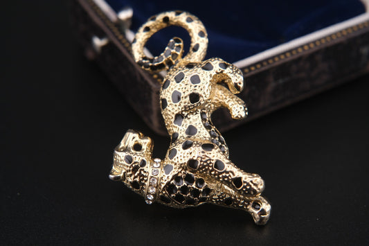 🐆 Vintage Attwood and Sawyer Leopard Brooch – Enamel & Rhinestone Collar | Signed A&S
