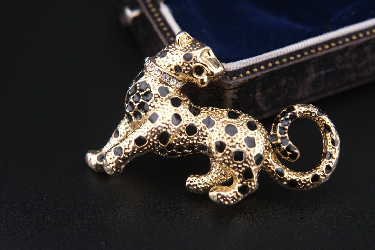π Vintage Attwood and Sawyer Leopard Brooch β Enamel & Rhinestone Collar | Signed A&S