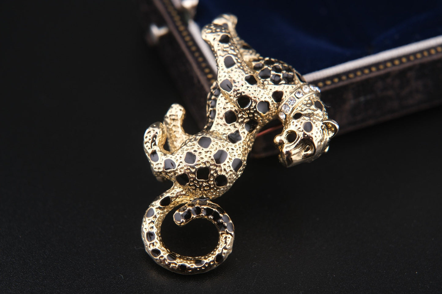 π Vintage Attwood and Sawyer Leopard Brooch β Enamel & Rhinestone Collar | Signed A&S