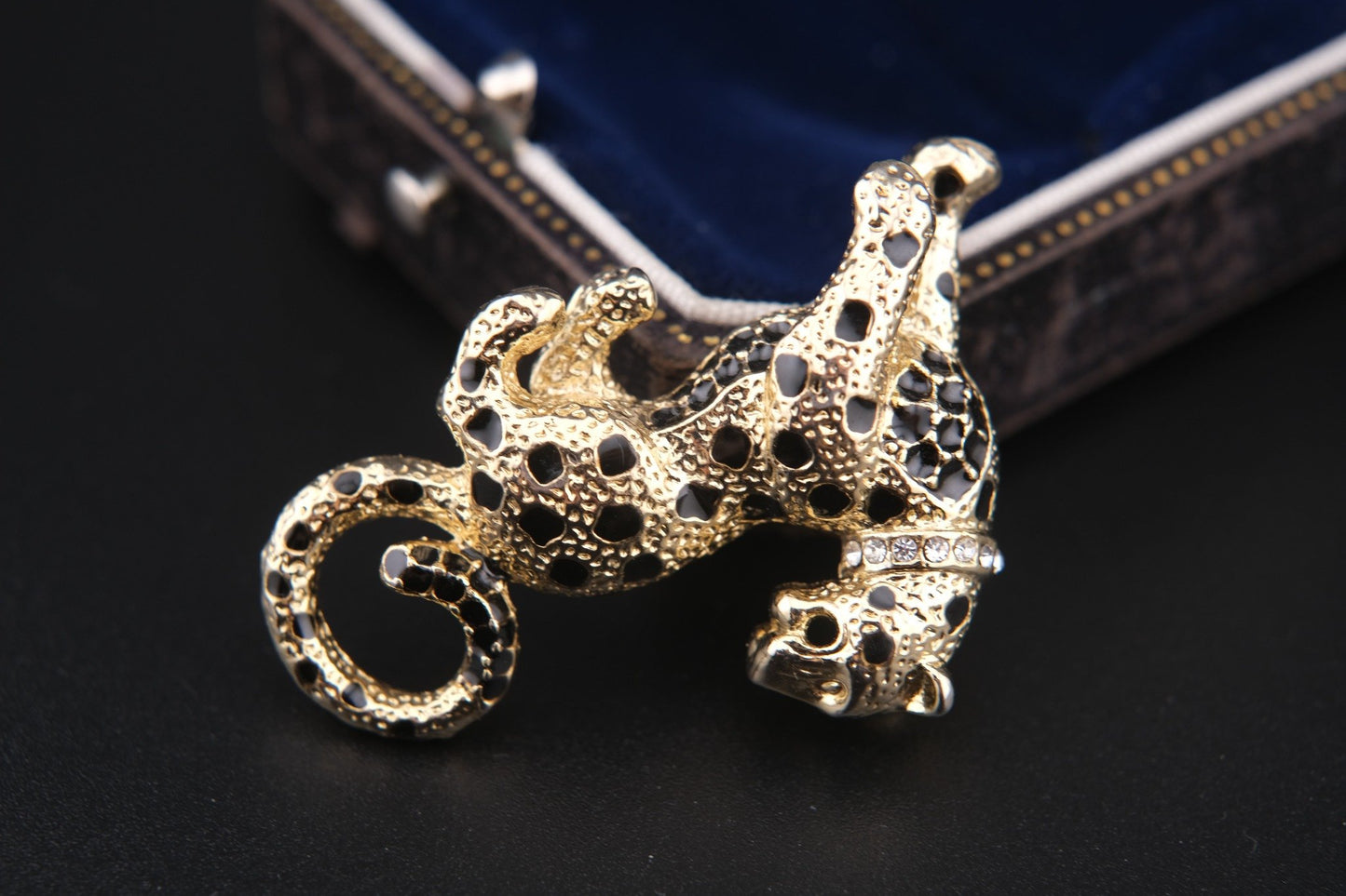 π Vintage Attwood and Sawyer Leopard Brooch β Enamel & Rhinestone Collar | Signed A&S