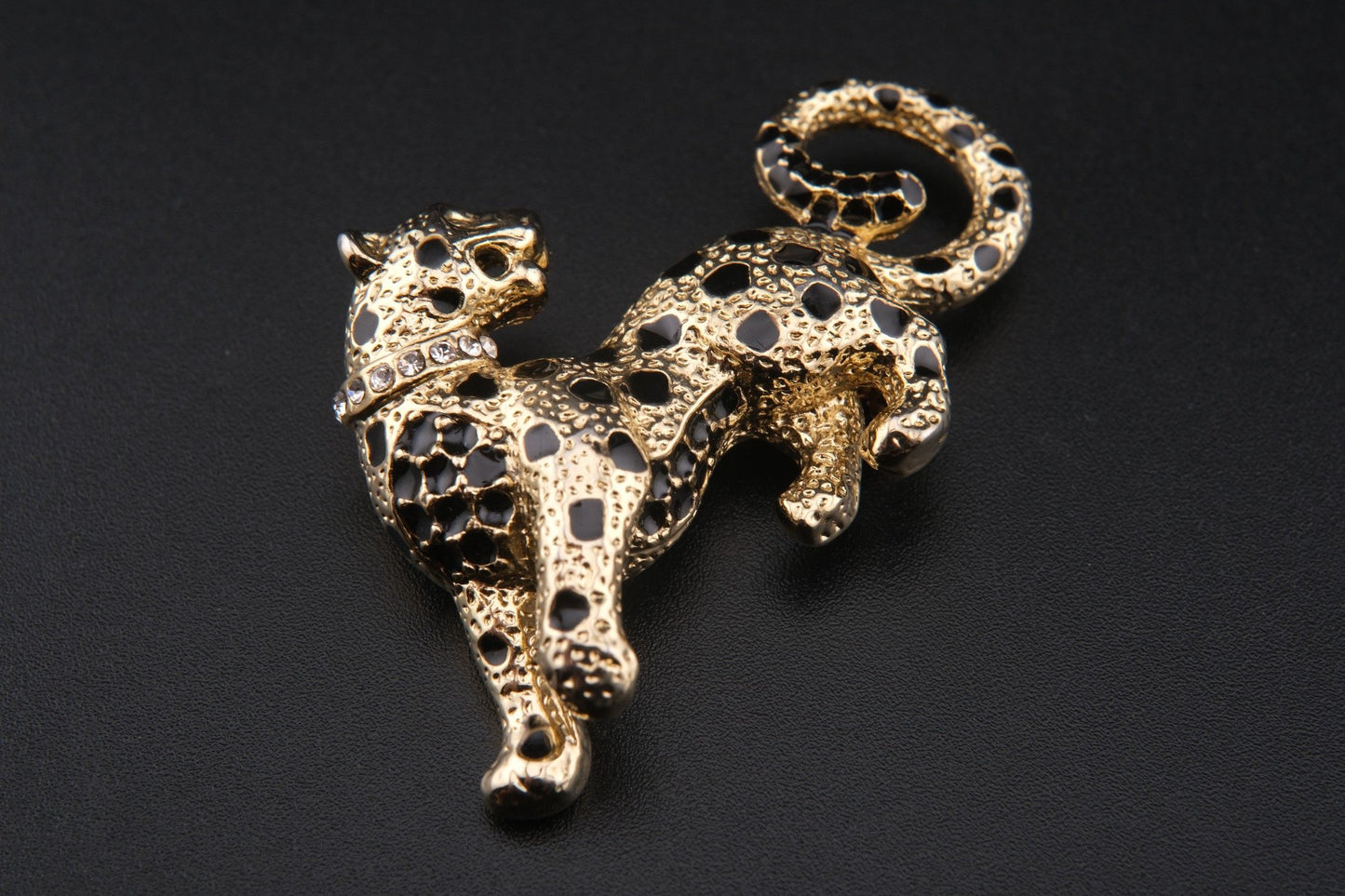 π Vintage Attwood and Sawyer Leopard Brooch β Enamel & Rhinestone Collar | Signed A&S