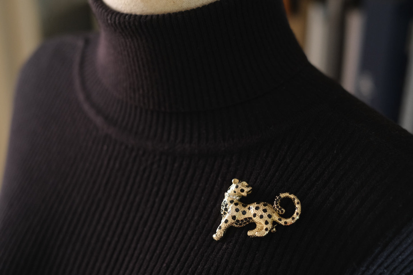π Vintage Attwood and Sawyer Leopard Brooch β Enamel & Rhinestone Collar | Signed A&S