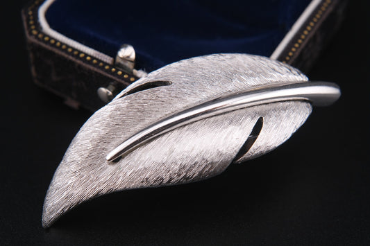 Givenchy Leaf Brooch – Silver-Tone with Brushed & Polished Finish