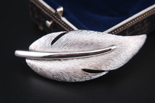 Givenchy Leaf Brooch – Silver-Tone with Brushed & Polished Finish