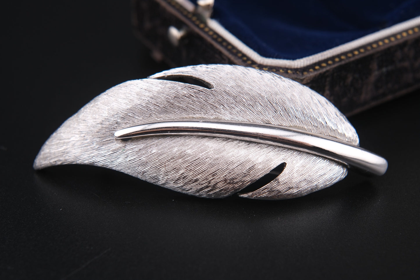 Givenchy Leaf Brooch – Silver-Tone with Brushed & Polished Finish