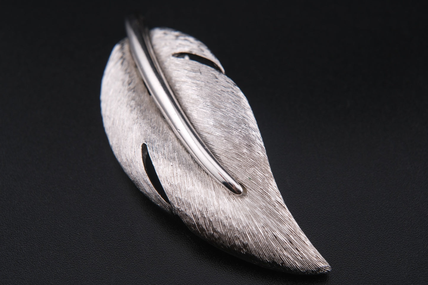 Givenchy Leaf Brooch – Silver-Tone with Brushed & Polished Finish
