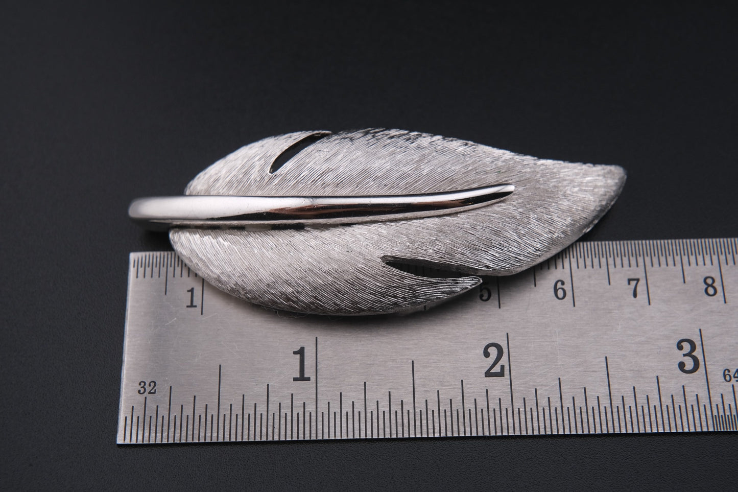 Givenchy Leaf Brooch – Silver-Tone with Brushed & Polished Finish
