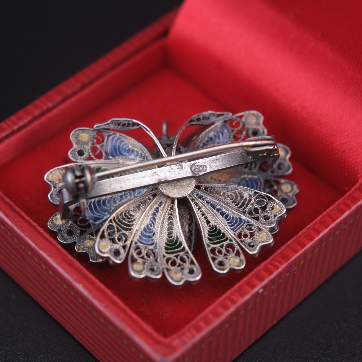 π¦ Vintage Enamel Filigree Butterfly Brooch β Multicolor on 800 Silver