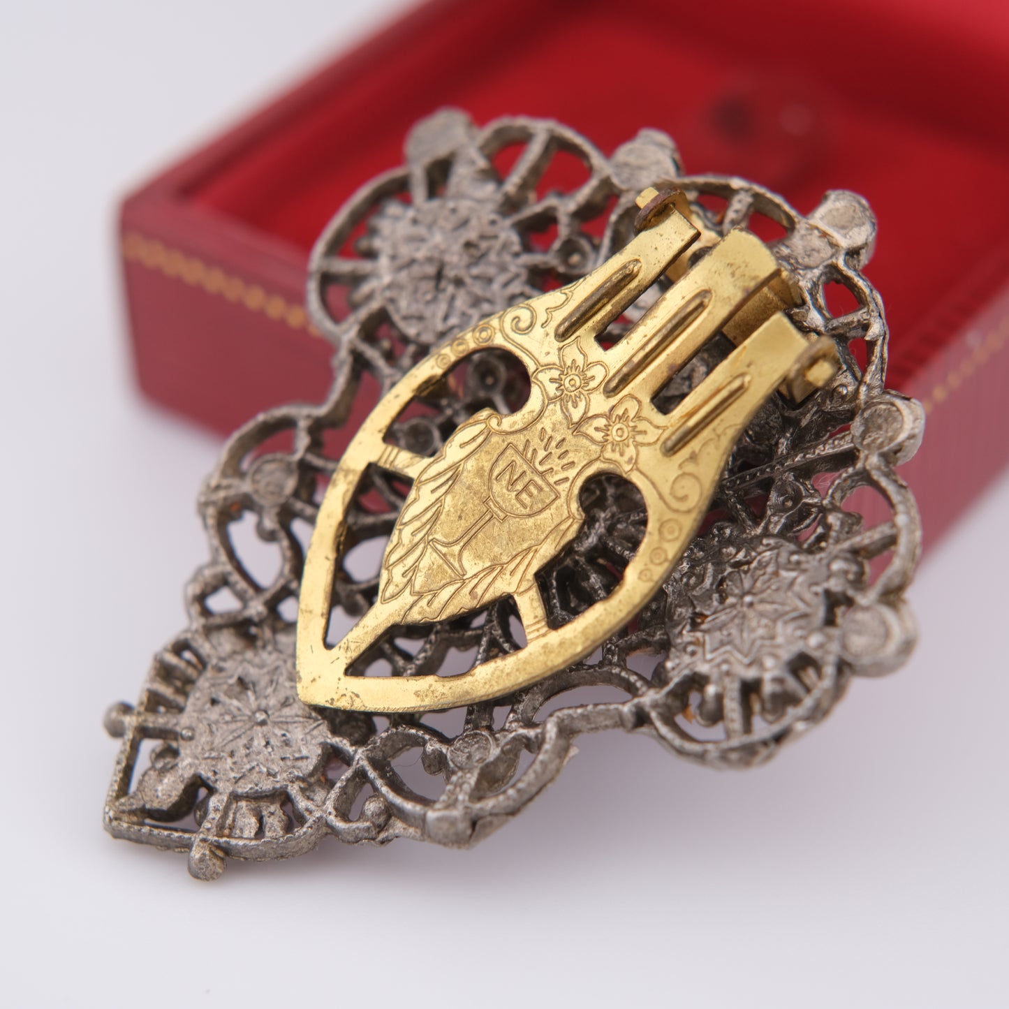 Vintage New England Glass Works Pink Floral Dress/Fur Clip