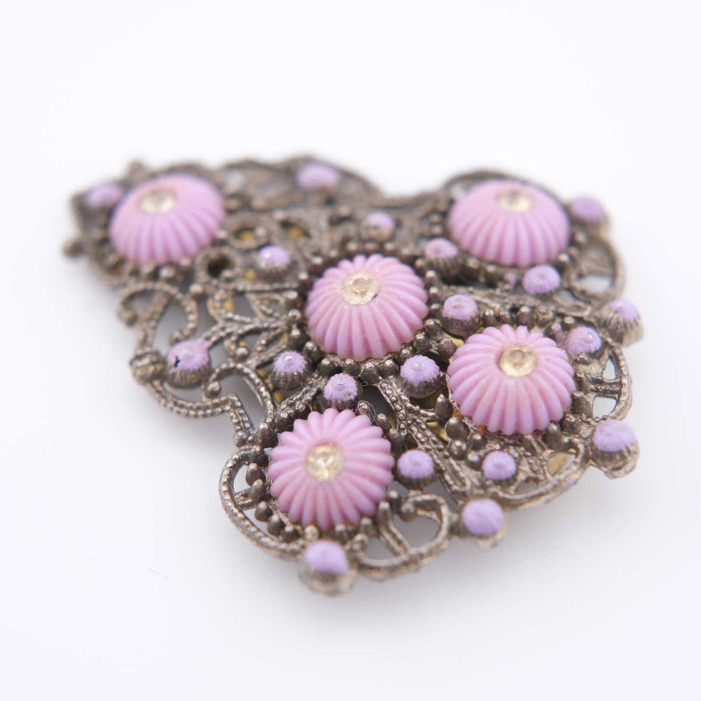 Vintage New England Glass Works Pink Floral Dress/Fur Clip