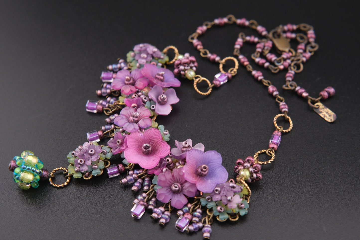 Colleen Toland Vintage Floral Necklace – Purple Pink Garden Statement