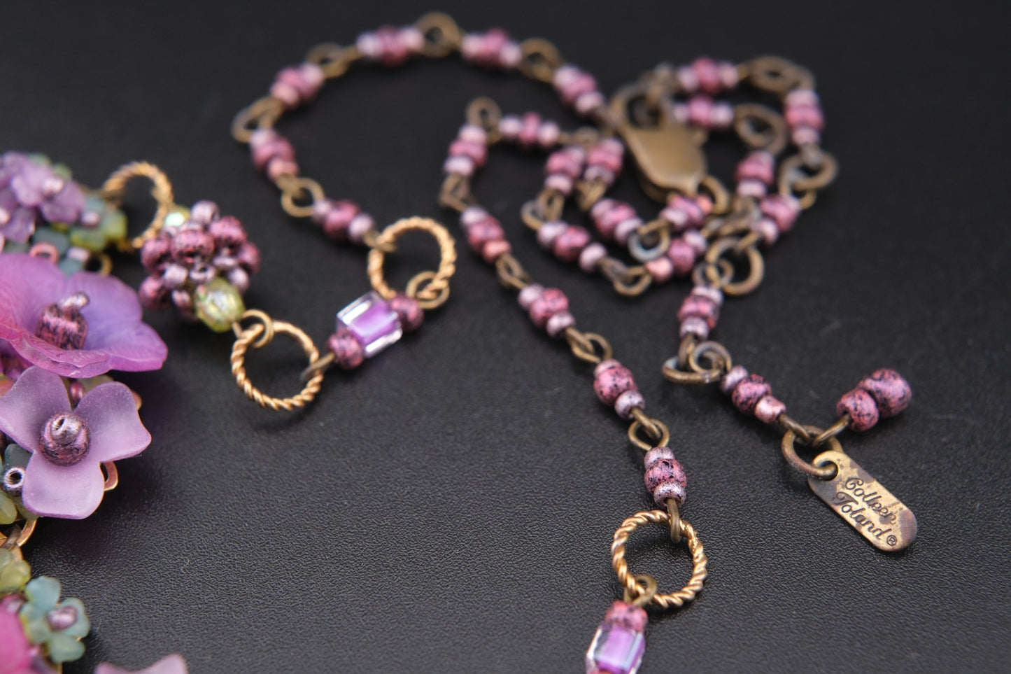 Colleen Toland Vintage Floral Necklace – Purple Pink Garden Statement