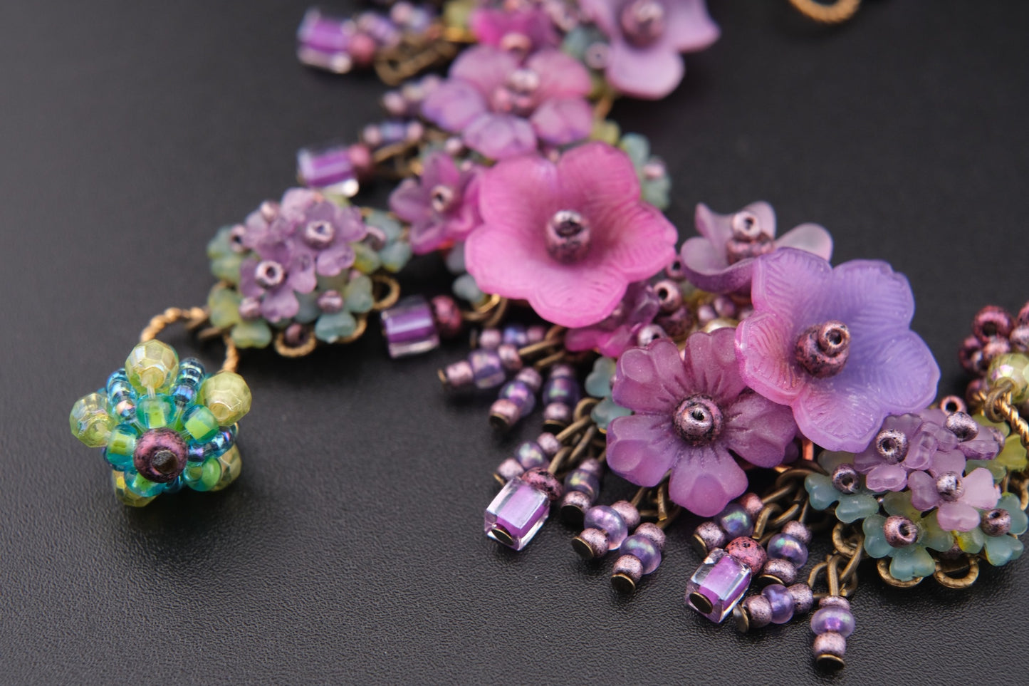 Colleen Toland Vintage Floral Necklace – Purple Pink Garden Statement