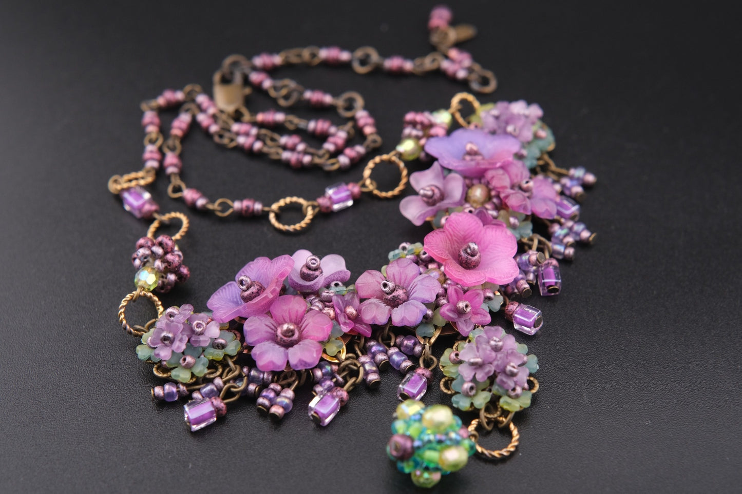 Colleen Toland Vintage Floral Necklace – Purple Pink Garden Statement