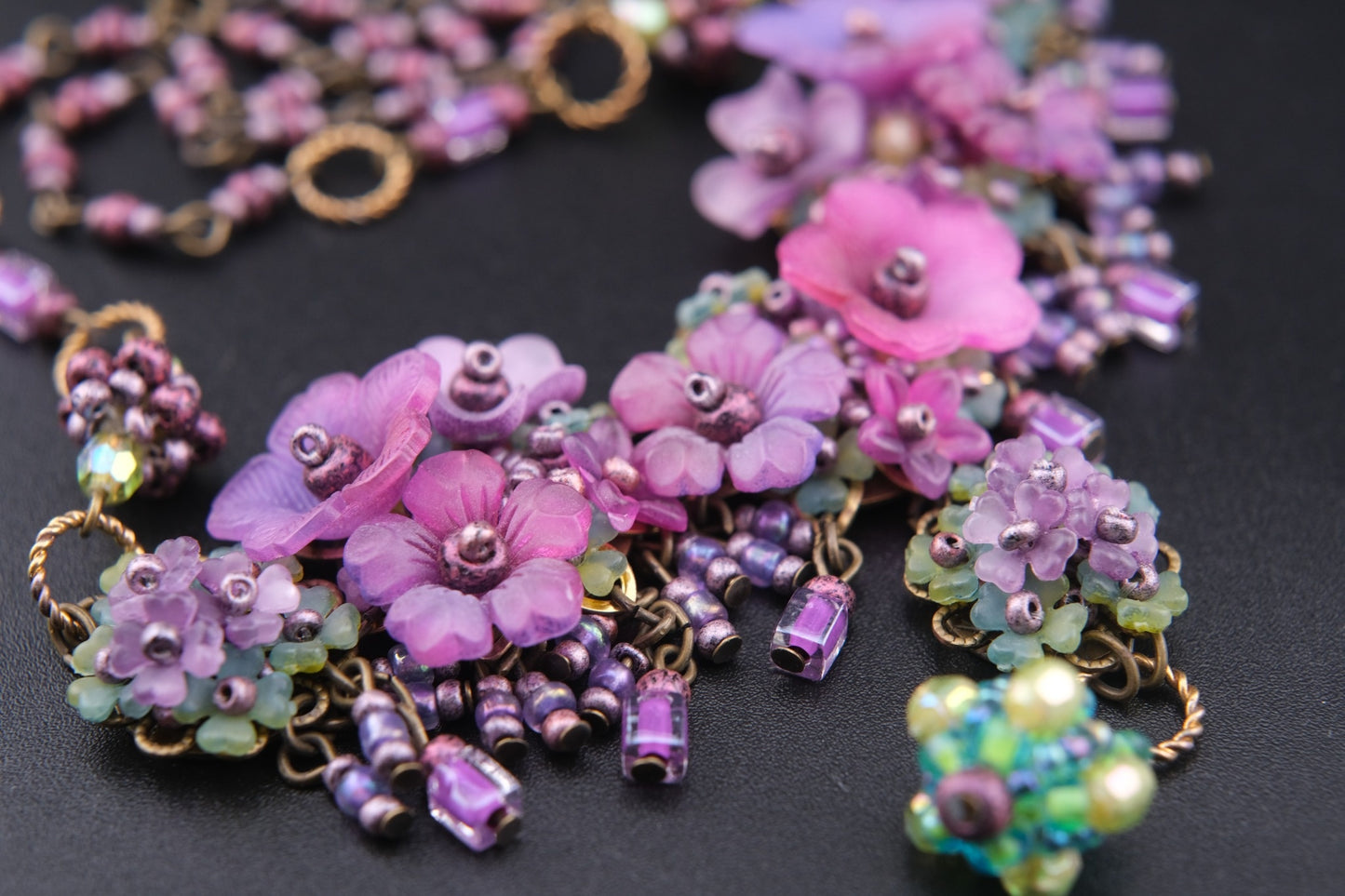 Colleen Toland Vintage Floral Necklace – Purple Pink Garden Statement
