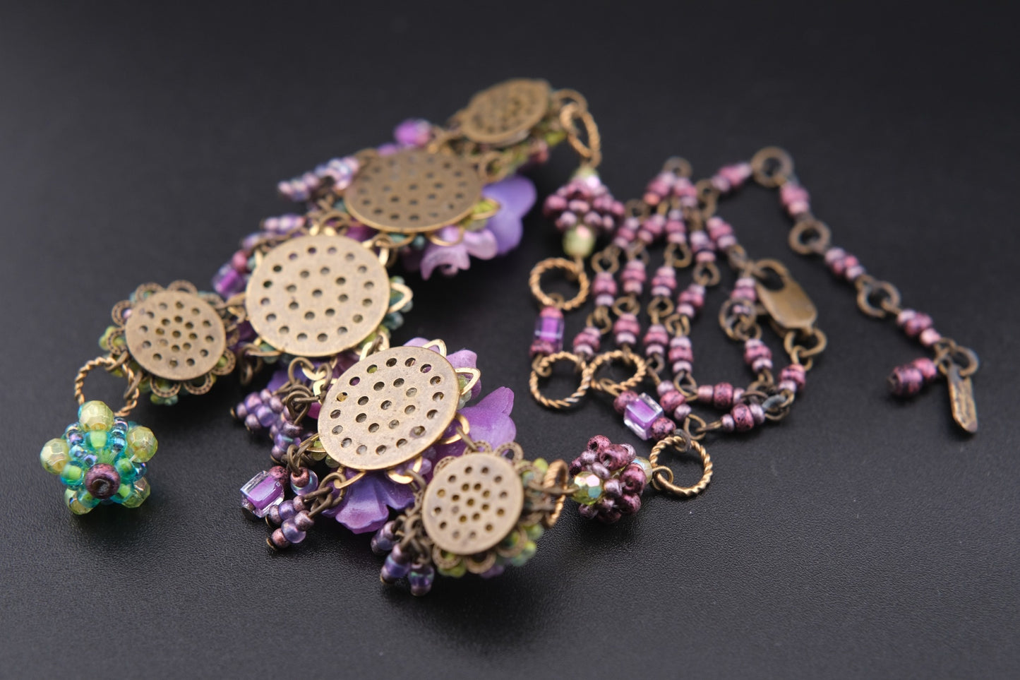 Colleen Toland Vintage Floral Necklace – Purple Pink Garden Statement